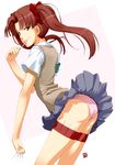  :p between_fingers bow brown_eyes brown_hair hair_bow highres holding_needle licking long_hair nagian needle panties pink_panties school_uniform shirai_kuroko skirt skirt_flip smile solo sweater_vest thigh_strap throwing_needles to_aru_kagaku_no_railgun to_aru_majutsu_no_index tongue tongue_out twintails underwear 