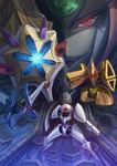  aporia armor bodysuit duel_monster evil_smile full_armor full_body helmet hokuto_shinken huge_weapon looking_at_viewer male_focus mecha meklord_army_of_grannel meklord_army_of_skiel meklord_army_of_wisel meklord_astro_dragon_asterisk pale_skin red_eyes sharp_teeth smile standing teeth weapon yuu-gi-ou yuu-gi-ou_5d's 