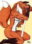  2009 canine female flexing fox kmj kneeling muscles nude pose solo unknown_artist 