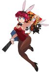  animal_ears bad_id bad_pixiv_id blue_eyes braid bunny_ears bunnysuit genderswap genderswap_(mtf) hagoita hibiki_ryouga long_hair nekogasuki oversized_object p-chan paddle panda pantyhose pig ranma-chan ranma_1/2 red_hair saotome_genma saotome_ranma single_braid 