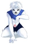  bear black_nose blue blue_eyes bulge confident cum fur hair looking_at_viewer male muscles nipples nude pants penis peritian poking_out polar_bear pose precum rape_face shirt_lift shorts smirking solo t-shirt undressing white white_hair 