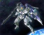  earth energy_gun gun gundam gundam_wing_endless_waltz mecha no_humans shield solo space tallgeese_iii touge_(kubiwa_tsuki) weapon 