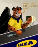  computer desk english_text feline flag ikea mammal solo sweden swedish_flag text tiger unknown_artist wings 