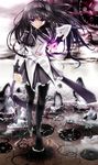  akemi_homura bad_id bad_pixiv_id black_hair eyewear_removed gears glasses hairband highres holding holding_eyewear long_hair magical_girl mahou_shoujo_madoka_magica pantyhose purple_eyes red-framed_eyewear solo sousakubito spoilers stone tears water 