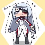  blush boots character_doll chibi doll eyepatch infinite_stratos laura_bodewig long_hair moja_(gibson) orimura_ichika red_eyes silver_hair snot solo tears trembling uniform 