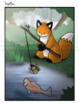  annoying_watermark black_eyes canine emily_chan fish fishing fox gift stupidfox 