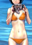  bikini black_hair diving_mask head_out_of_frame hitomi_kazuya navel orange_bikini original short_hair solo swimsuit wet 