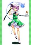  bloomers blue_eyes dual_wielding flower full_body ghost hairband highres hitodama holding kantaka katana konpaku_youmu konpaku_youmu_(ghost) mary_janes purple_eyes purple_hair scabbard sheath sheathed shoes short_hair silver_hair simple_background skirt solo sword touhou underwear vest weapon 