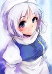  74_(teduka) absurdres blue_eyes face hat highres lavender_hair letty_whiterock light_smile short_hair solo touhou upper_body 