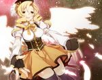  :d angel_wings bad_id bad_pixiv_id blonde_hair drill_hair feathers fingerless_gloves gloves glowing hama_(sleeps) hat mahou_shoujo_madoka_magica open_mouth outstretched_arms outstretched_hand smile solo tears thighhighs tomoe_mami wings yellow_eyes 