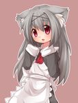  :o animal_ears apron dress highres long_hair maid original red_eyes silver_hair sleeves_past_wrists solo ueno_musashi 