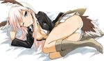  bad_id bad_pixiv_id blue_eyes dakku_(ogitsune) hanna-justina_marseille head_wings long_hair lying military military_uniform on_side one_eye_closed open_clothes open_shirt panties pantyshot shirt silver_hair socks solo strike_witches tail underwear uniform world_witches_series 