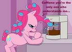  blue_eyes coffee coffee_pot curlers english_text equine female feral friendship_is_magic fur hair horse mammal my_little_pony pink_fur pink_hair pinkie_pie_(mlp) pony solo text 