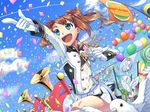  aqua_eyes balloon bird brown_hair idolmaster idolmaster_(classic) maru_(sara_duke) solo takatsuki_yayoi twintails uniform 