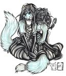  canine couple dress female fox goth looking_at_viewer mirror reflection siblings silver-lynx twins white_background 