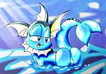  anus blue_eyes female looking_back pok&eacute;mon psyredtails pussy raised_tail solo tail vaporeon water 