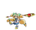  blazblue blonde_hair full_body green_eyes long_hair low-tied_long_hair muchourin pixel_art platinum_the_trinity quad_tails staff transparent_background two_side_up vane 