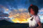  bad_id bad_pixiv_id black_hair evening hat kirieppa looking_at_viewer open_mouth red_eyes shameimaru_aya short_hair sky solo tokin_hat touhou 