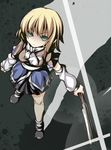  blonde_hair from_above fuguno green_eyes hatchet mizuhashi_parsee nose_hatchet pointy_ears short_hair solo touhou weapon 
