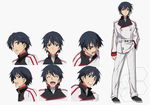  belt belt_buckle black_footwear blue_hair brown_eyes buckle character_sheet clenched_teeth closed_eyes collared_shirt expressions from_side full_body hand_in_pocket infinite_stratos infinite_stratos_academy_uniform kurashima_tomoyasu long_hair long_sleeves looking_at_viewer male_focus multiple_views official_art open_mouth orimura_ichika pants production_art school_uniform shirt shoes smile standing teeth white_background white_belt white_pants white_shirt 