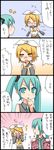  4koma bad_id bad_pixiv_id blonde_hair blue_eyes blue_hair comic hatsune_miku highres kagamine_rin multiple_girls nase necktie tears translated twintails vocaloid yellow_eyes 