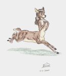  2000 breasts brown brown_hair cervine deer female hair hooves long_hair nude opal_weasel solo taur unguligrade white white_background 