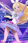  beamed_sixteenth_notes blonde_hair boots bow choker cure_rhythm eighth_note eyelashes green_eyes hair_bow haruyama_kazunori long_hair magical_girl minamino_kanade musical_note panties pantyshot precure quarter_note sharp_sign smile solo staff_(music) suite_precure underwear white_choker 