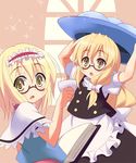  9law alice_margatroid bespectacled blonde_hair blush book glasses hairband kirisame_marisa long_hair looking_back multiple_girls open_book open_mouth sparkle surprised touhou ufo 