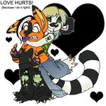  &hearts; couple ear_piercing female holly_massey hug kaku lemur love male pants piercing scar teeth_clenched tongue tongue_piercing topless zeriara_(character) 
