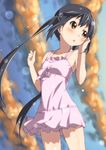  bare_shoulders black_hair blush brown_eyes dress errant k-on! long_hair nakano_azusa sleeveless solo sundress twintails 