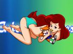  all_fours ariel blue_eyes canine female fox palcomix panties solo tail the_little_mermaid topless underwear 