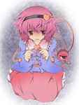  ahoge commentary hair_ornament hairband heart komeiji_satori open_mouth pink_hair plus9 sad short_hair sitting solo tears third_eye touhou 