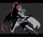  blue_hair kaida_michi letterboxed long_hair magical_girl mahou_shoujo_madoka_magica miki_sayaka multiple_girls ponytail red_hair sakura_kyouko short_hair soul_gem spoilers tears thighhighs 