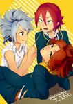  bad_id bad_pixiv_id green_eyes inazuma_eleven inazuma_eleven_(series) kiyama_hiroto looking_up male_focus mosako multiple_boys nagumo_haruya red_hair school_uniform suzuno_fuusuke white_hair yellow_eyes 