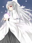  ban_(bannyata) bow dress hair_bow half_updo highres melty_blood solo tsukihime white_hair white_len 