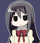  @_@ akemi_homura black_eyes black_hair blush_stickers bow chibi hairband hoppege jitome long_hair mahou_shoujo_madoka_magica mitakihara_school_uniform school_uniform solo 