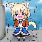  animal_ears blonde_hair cat_ears cat_tail chibi extra_ears fang hoshizuki_(seigetsu) kemonomimi_mode mizuhashi_parsee open_mouth puru-see scarf solo tail tears touhou trembling 