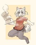  alternate_costume animal_ears bamboo_steamer carrying chinese_clothes hat inubashiri_momiji lowres pantyhose plump short_sleeves solo tail tokin_hat touhou tsuga white_hair wolf_ears wolf_tail 