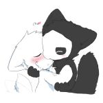  ambiguous_gender anthro black_fur black_sclera black_tail blue_eyes blush canid canine canis changed_(video_game) chano cub digital_media_(artwork) duo english_text fur kissing lin_(changed) looking_pleasured mammal paws puro_(changed) saliva smile text white_fur white_tail wolf young 