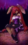  city cityscape female gothic_lolita lagomorph looking_at_viewer rabbit sitting solo spazzykoneko wall 