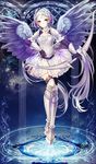  armor black_gloves blue_eyes bow_(weapon) choco_holic forehead_jewel gloves hand_on_hip long_hair pixiv_fantasia pixiv_fantasia_5 ponytail silver_hair smile solo very_long_hair weapon wings 