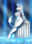  arturo_juarez blue_hair breasts equine female hair hooves horn horns leaning long_hair mammal nipples nude pillar short_hair solo unicorn 