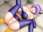  1girl amber_eyes ayane ayane_(doa) bare_shoulders breasts cleavage dead_or_alive headband kunoichi ninja panties purple_hair tecmo underwear yellow_eyes 