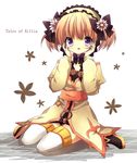  :o bad_id bad_pixiv_id belt bow brown_hair choker coat flower hair_flower hair_ornament hair_ribbon hairband hands_on_own_face jewelry kneeling leia_rolando purple_eyes ribbon shoes short_hair short_twintails solo surprised tales_of_(series) tales_of_xillia thighhighs twintails yukiyukidaihuku 