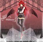  aldehyde bad_id bad_pixiv_id bat_wings black_legwear breasts garter_straps head_wings high_heels highres koakuma lace lace-trimmed_thighhighs long_hair medium_breasts pointy_ears red_eyes red_hair shoes solo thighhighs touhou wings zettai_ryouiki 