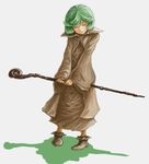  1girl berserk eyes_closed flat_chest green_hair highres loli schierke short_hair simple_background solo staff witch 