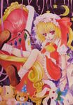  ascot blonde_hair blush bunny chair flandre_scarlet red_eyes sagami short_hair side_ponytail solo stuffed_animal stuffed_toy teddy_bear touhou traditional_media wings 