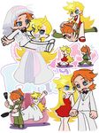  1girl alternate_hairstyle blonde_hair blush brief_(psg) carrying couple dress freckles headphones hetero holding_hands long_hair official_style orange_hair panty_&amp;_stocking_with_garterbelt panty_(psg) princess_carry red_dress ruei_(chicking) tuxedo veil wedding_dress 