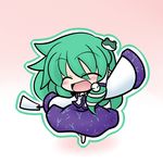  blush chibi closed_eyes frog gohei hair_ornament kochiya_sanae long_hair snake solo touhou yanagi_(nurikoboshi) 