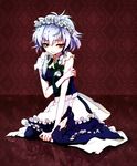  bad_id bad_pixiv_id black_legwear braid fusuma_(not_found) izayoi_sakuya maid maid_headdress red_eyes short_hair silver_hair solo thighhighs torn_clothes touhou 